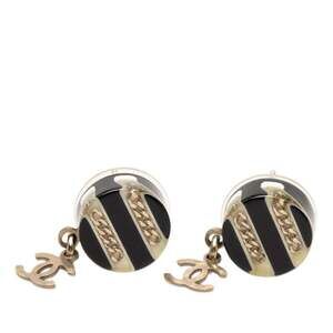CHANEL Black Logo Earrings
